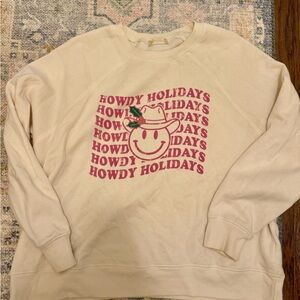 Altar'd State Cream and Pink Howdy Holidays Sweatshirt